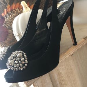 Delman satin shoes, made in Italy, size 38 ( US 7.5), leather sole, no scratches